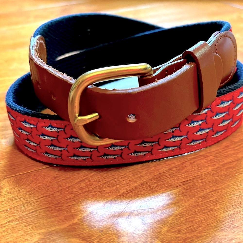 Mens canvas and leather club belt, size 32.